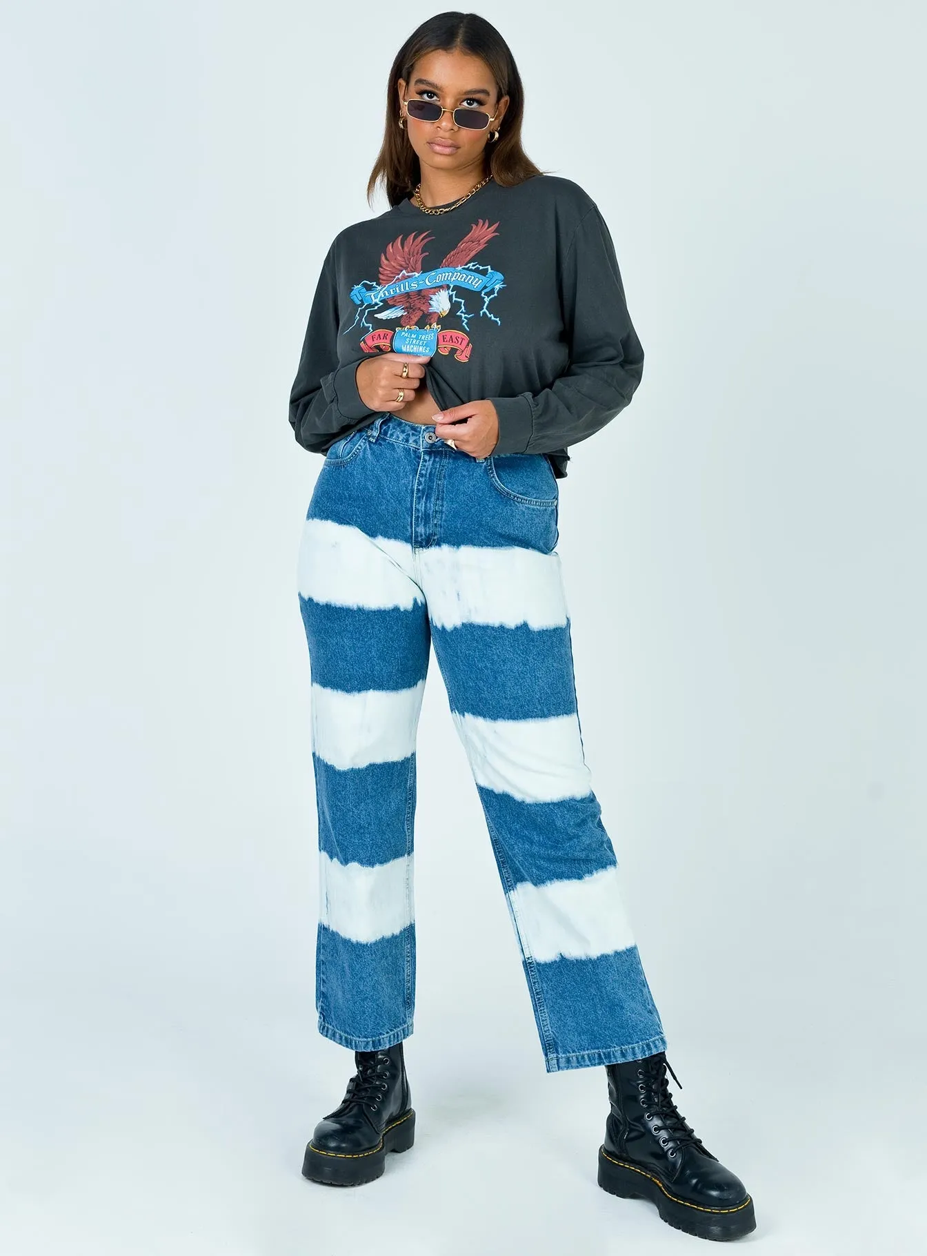 Play Mode The Ragged Priest Mid Blue Dad Jeans With White Bleach