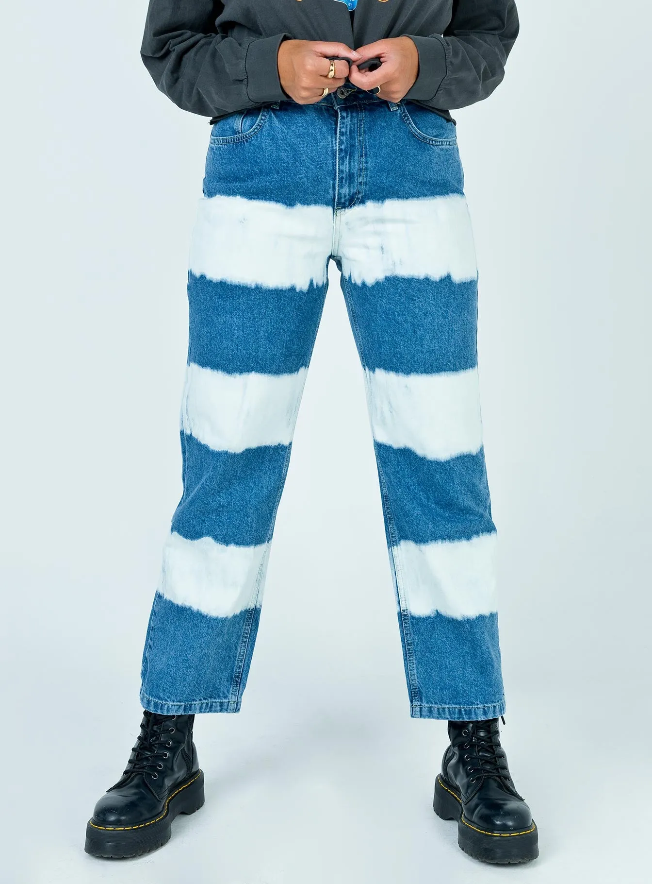 The Ragged Priest Mid Blue Dad Jeans With White Bleach Active Style Water Soul