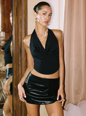 Lupton Pu Mini Skirt Black Simple Layers Stretch Comfort