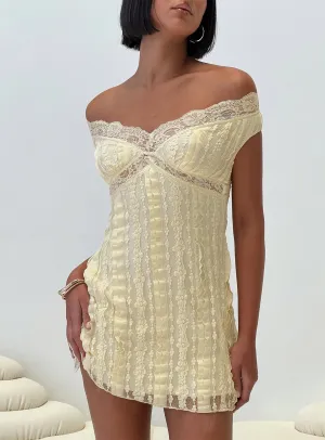 Party Floral Bonnin Off The Shoulder Lace Mini Dress Yellow