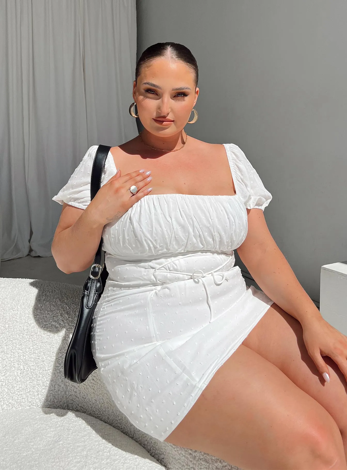 Inclusive Fit Feminine Layers Fauci Mini Dress White Curve