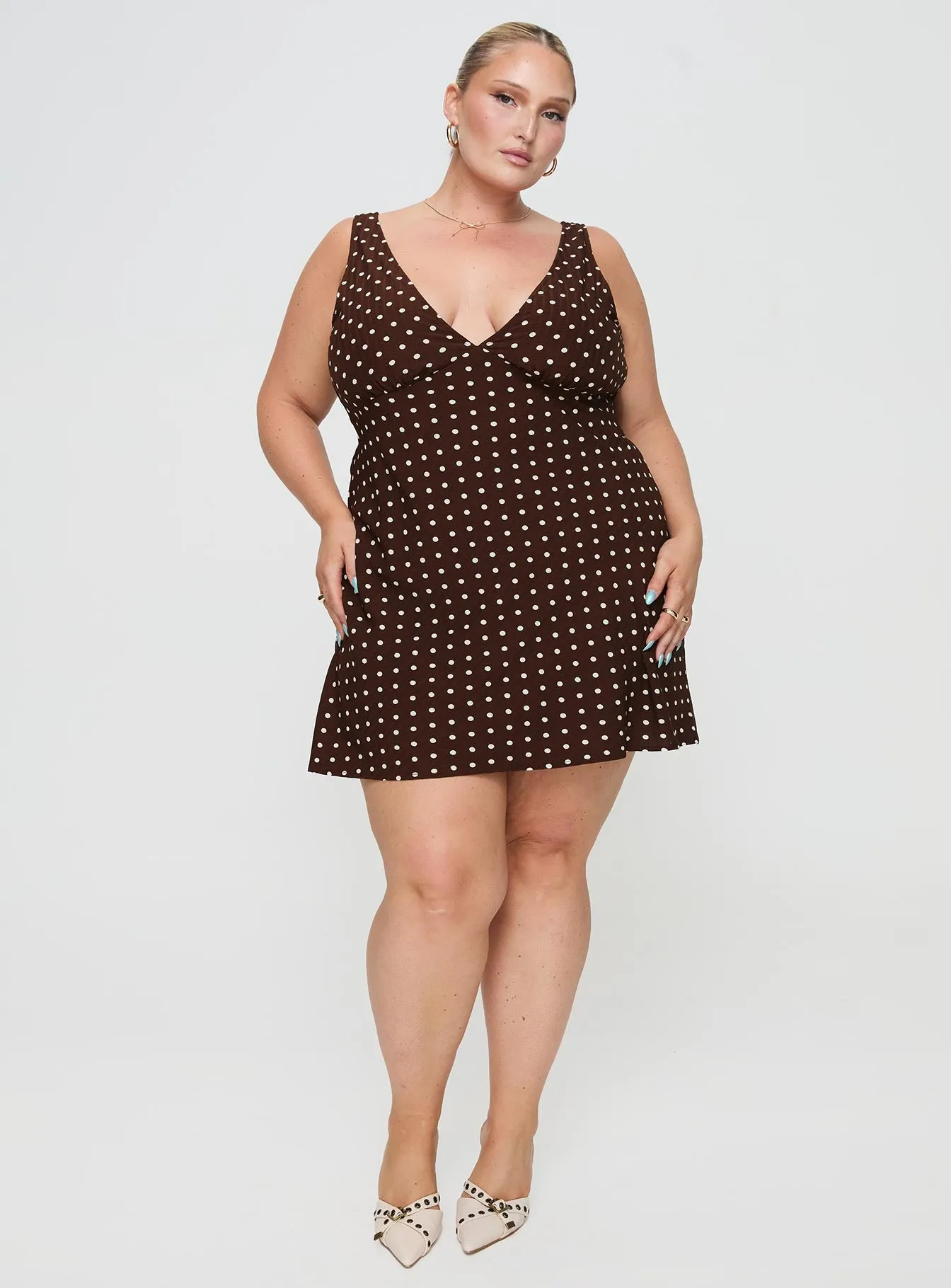 Nellie Mini Dress Brown Polka Dot Curve Smart and Chic Breathable Material
