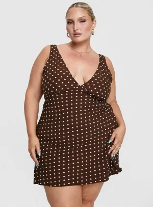 Nellie Mini Dress Brown Polka Dot Curve All-Purpose Comfort Timeless Fit Look
