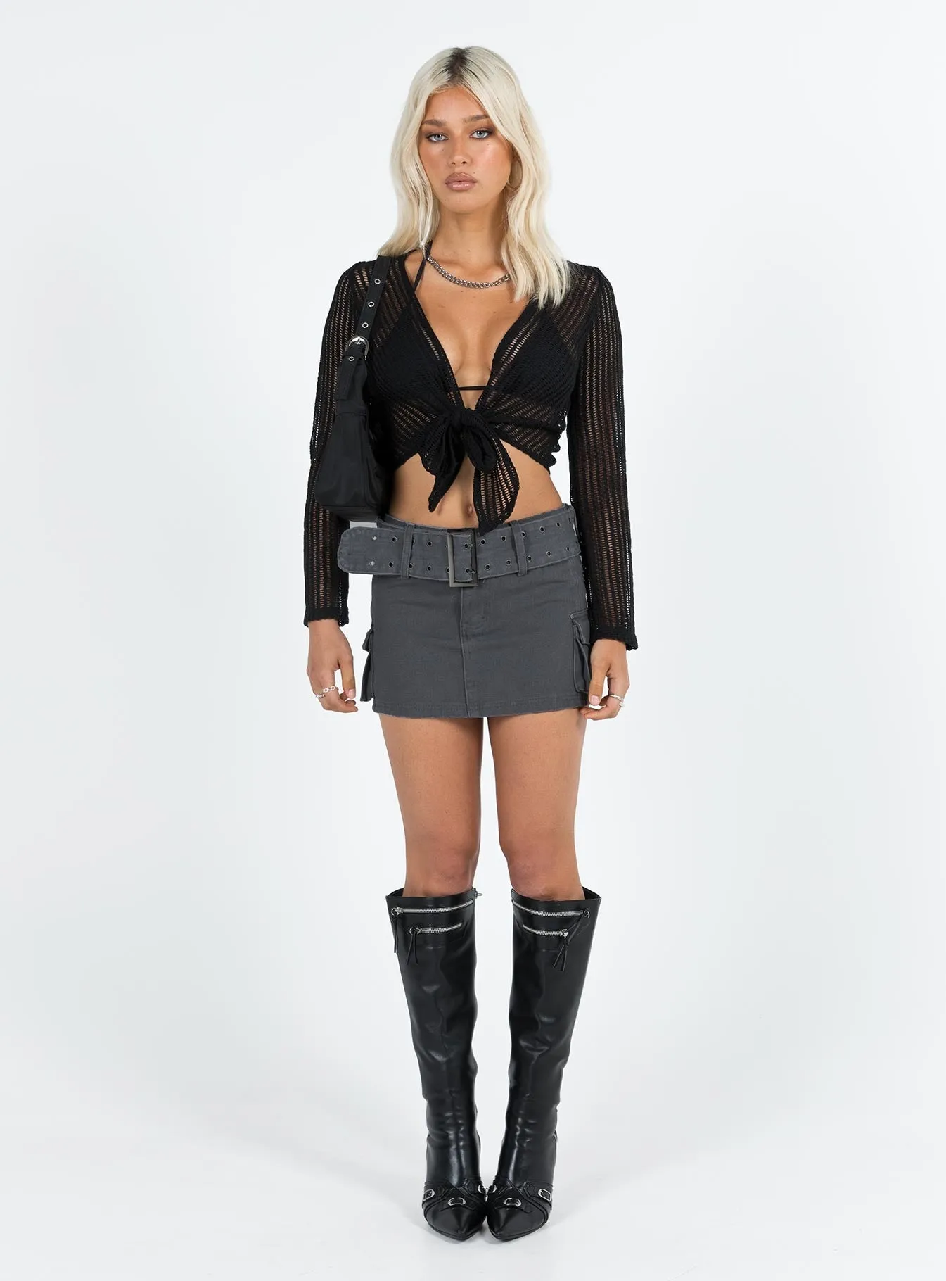 Iconic Cargo Mini Skirt Slate Matching Belt Polished Look
