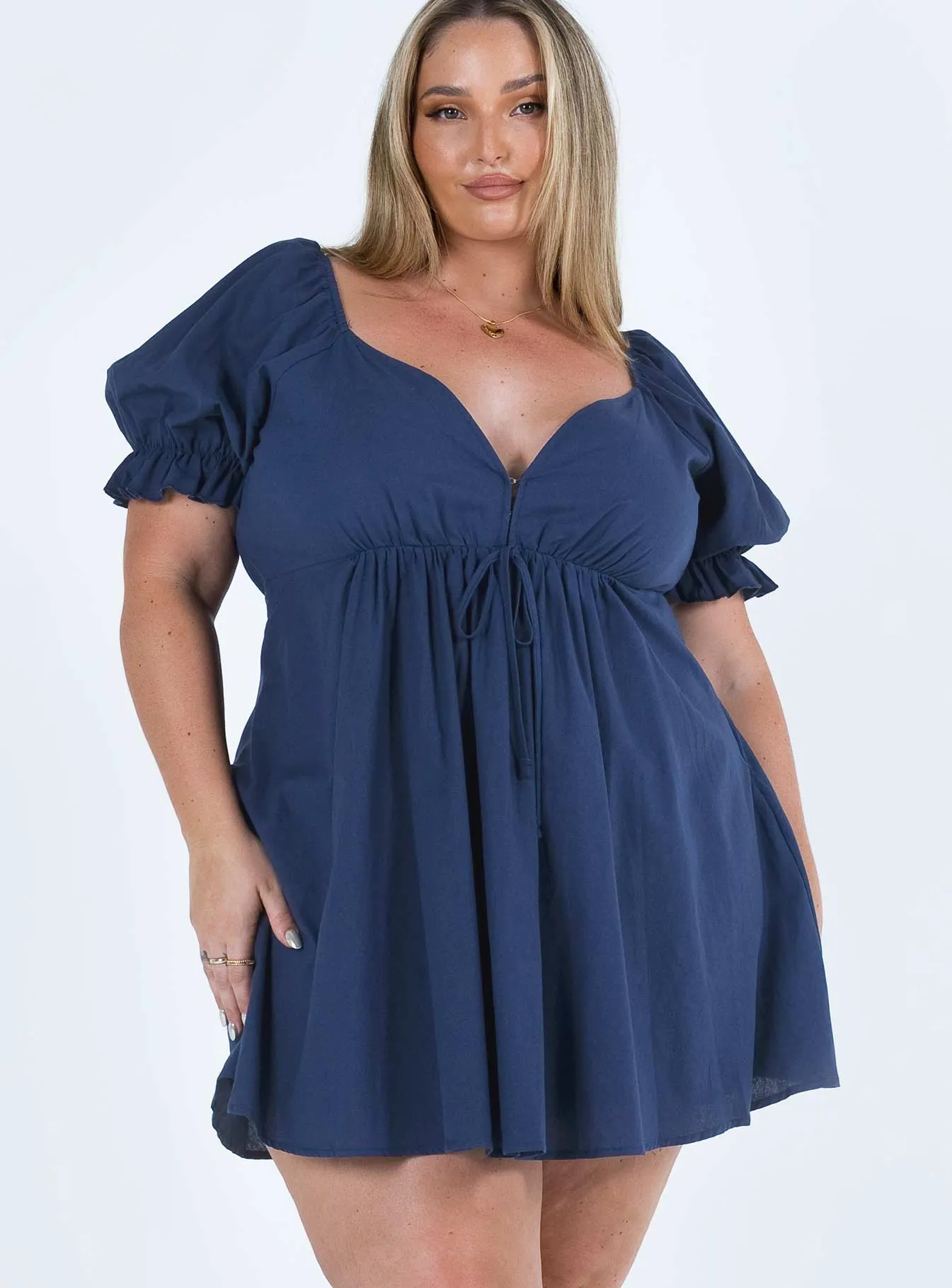 Blissful Mini Dress Navy Curve Comfortable Waist Design Fit Airy Layer