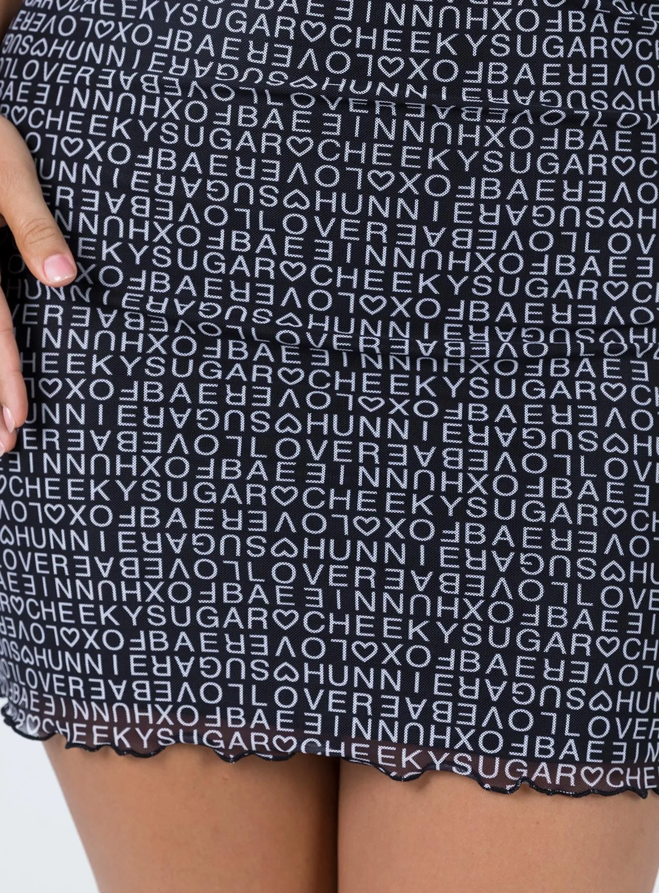 High Shine Outfit Lineup Text Me Mini Skirt Black