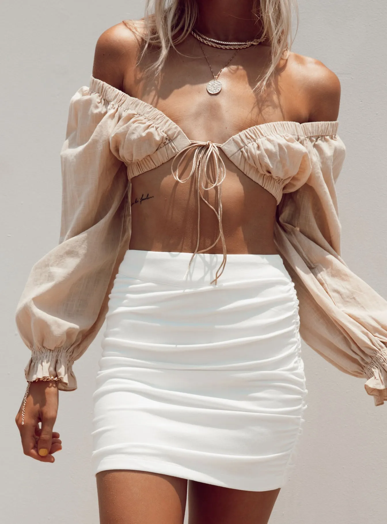 Benji Mini Skirt White Handmade Item Roll Up Fasten