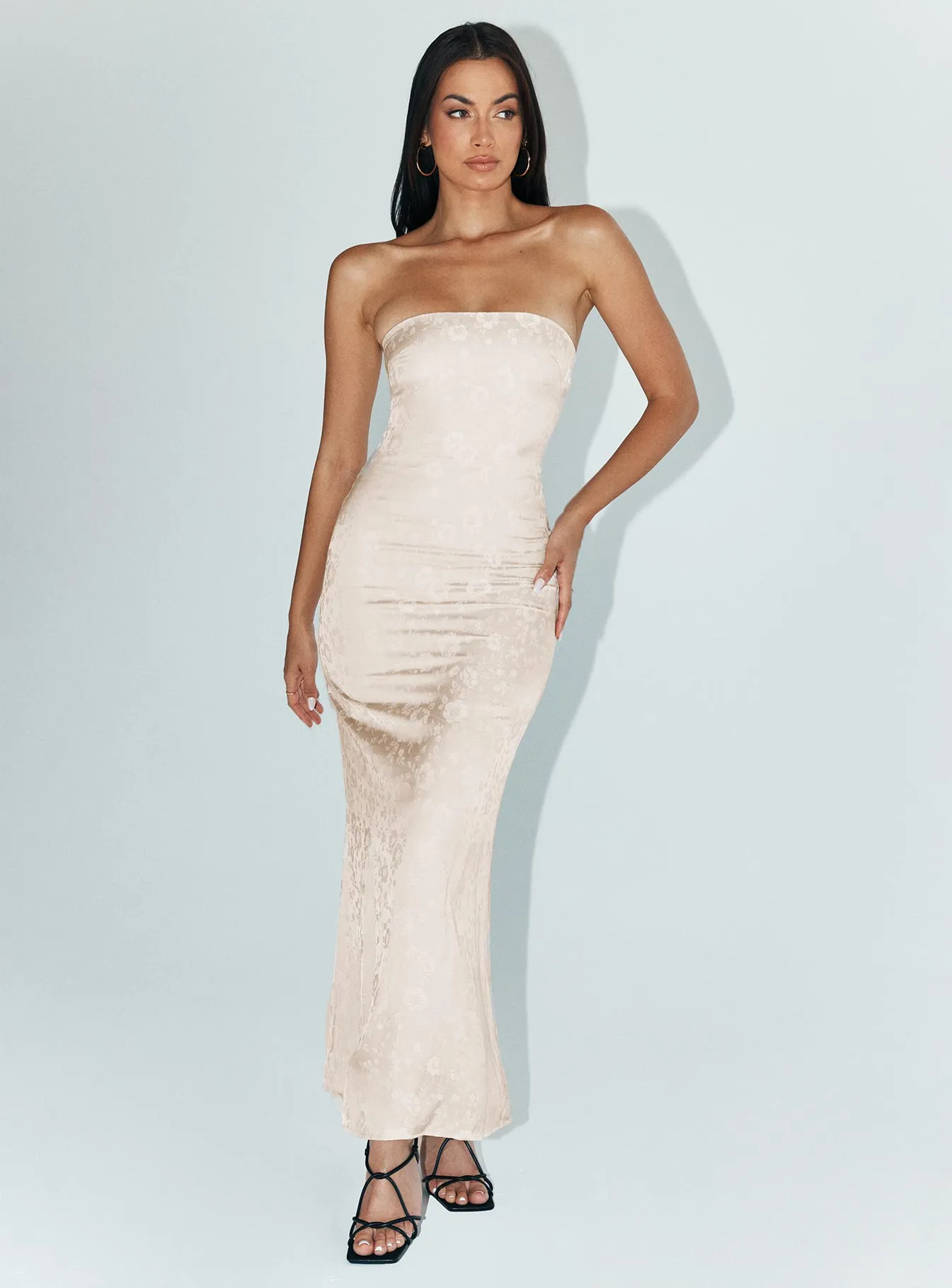 Long Sleeve Salvin Strapless Maxi Dress Champagne