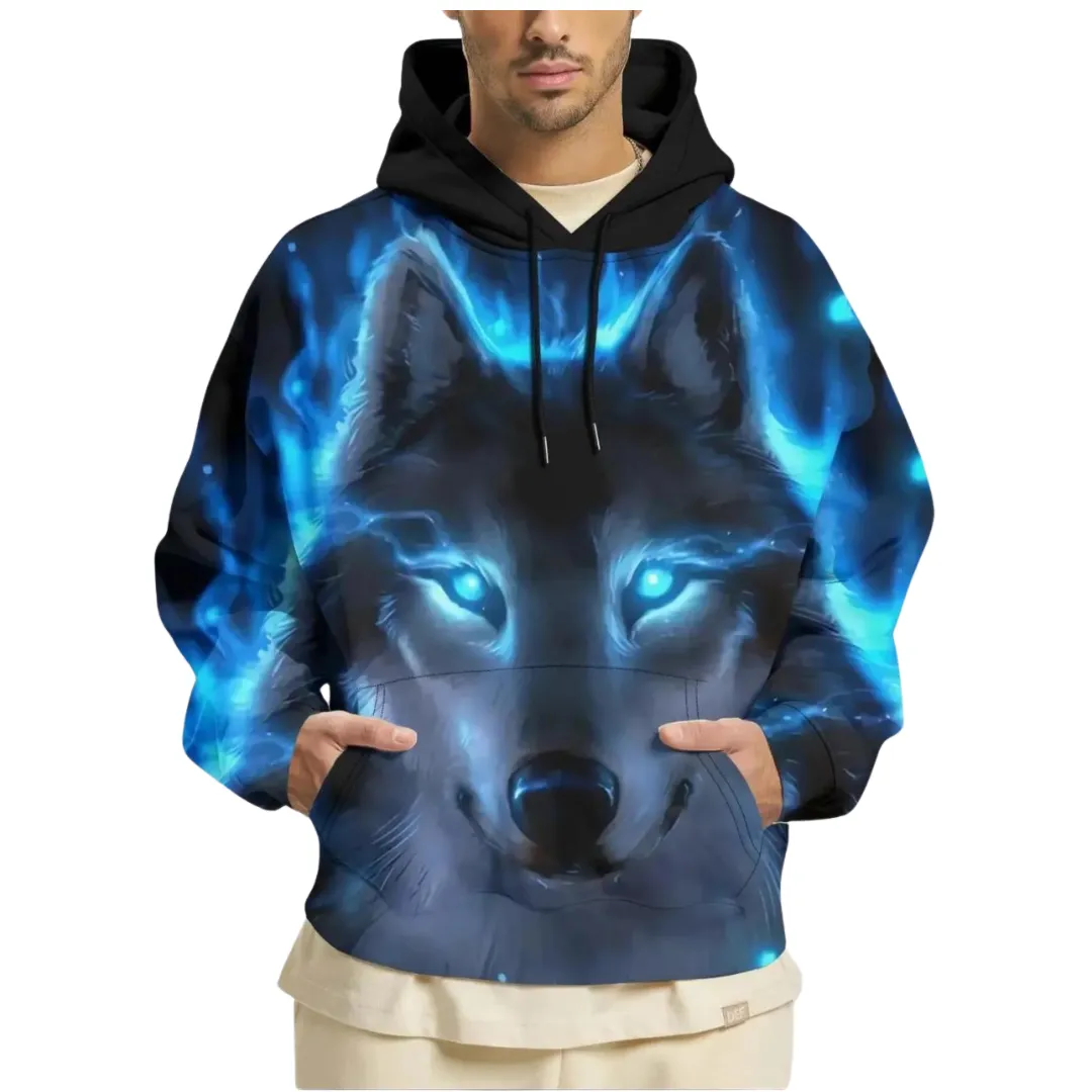 Devon Sport Unisex 3D Wolf Graphic Pull-Over Hoodie Trendy Outerwear