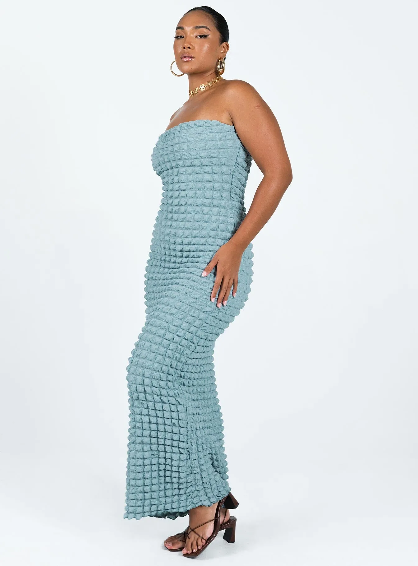 Linen Vibe Work Mood Kendrick Strapless Maxi Dress Blue