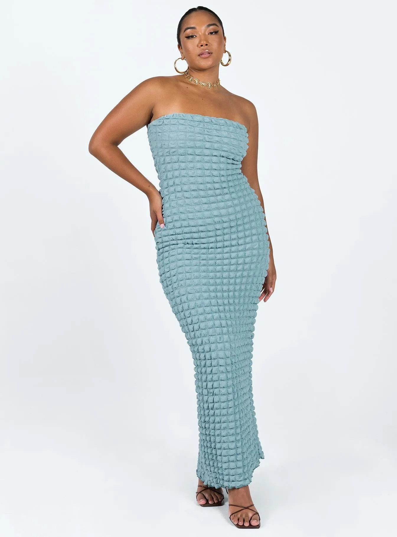 Soft Hue Kendrick Strapless Maxi Dress Blue