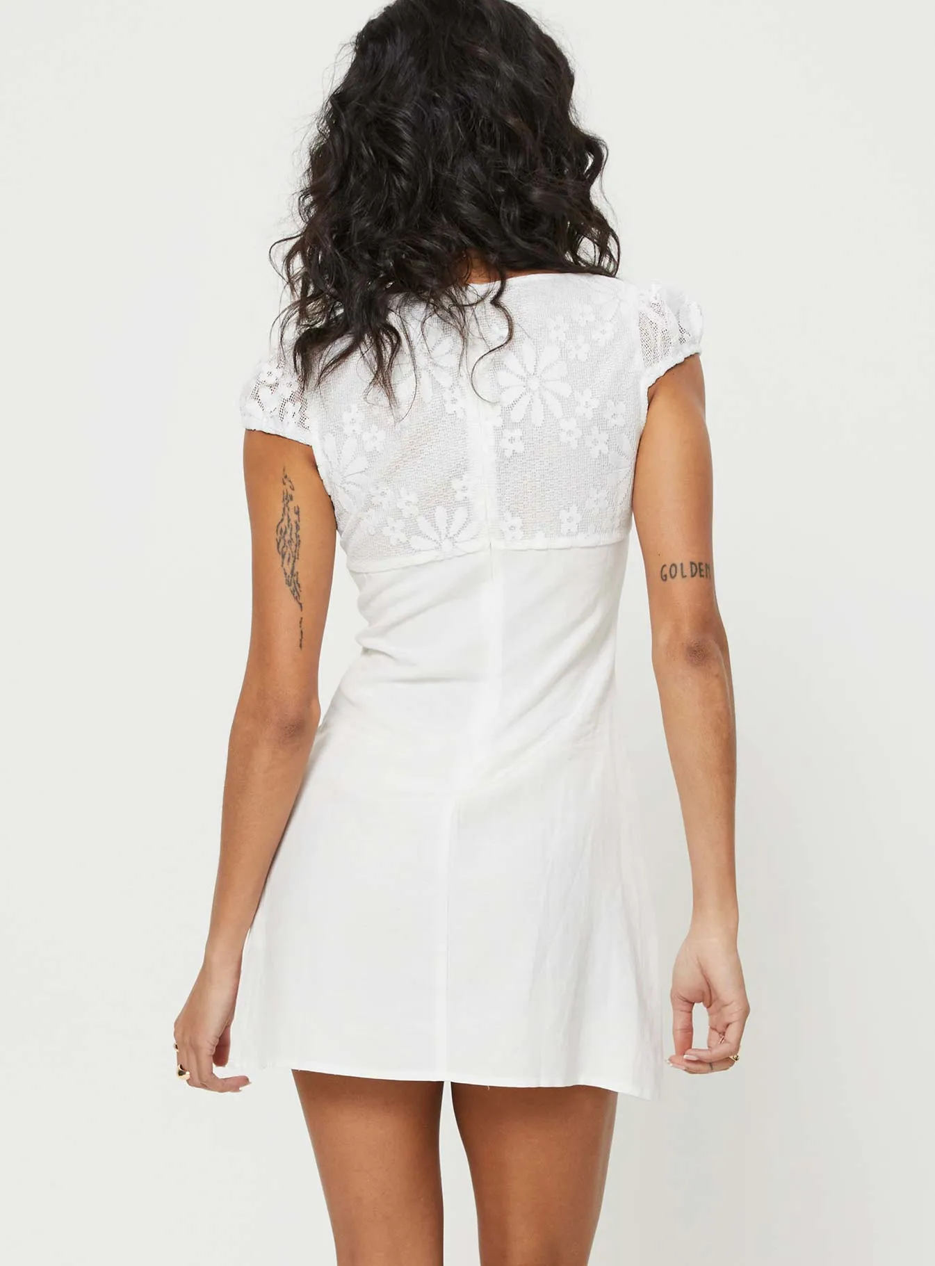 Amerie Cap Sleeve Mini Dress White Comfort Layer Wear Statement Neck