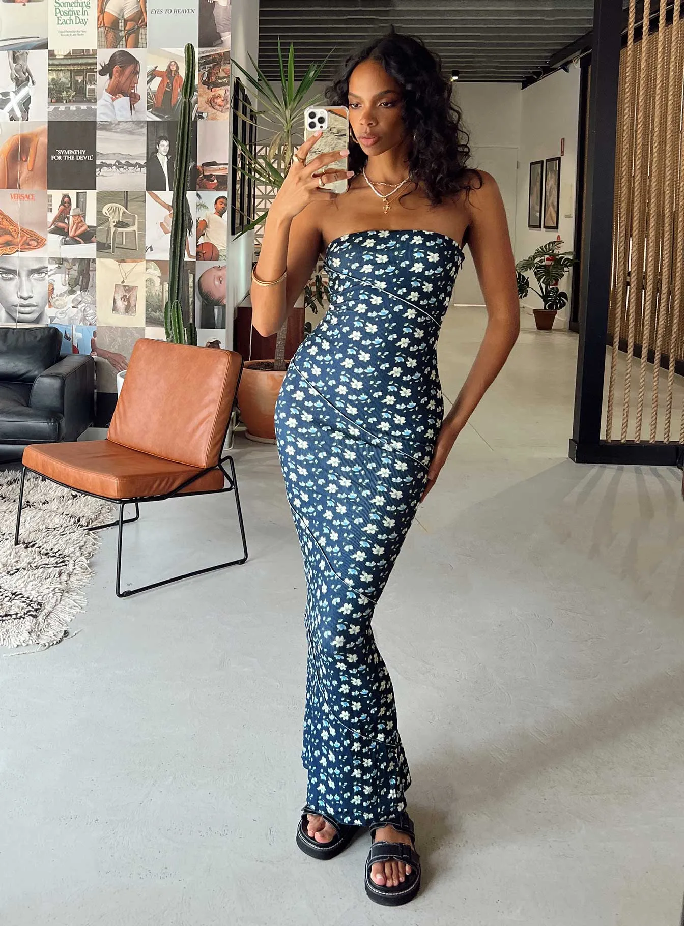 Oscar Midi Dress Navy Floral Casual Comfort