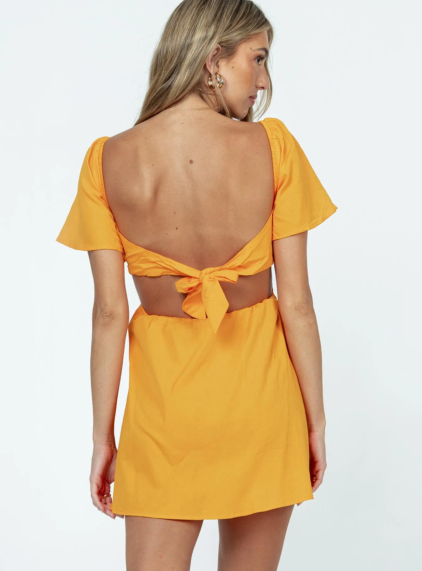 Summer Nights Mini Dress Orange Side-Slit Comfort waistband