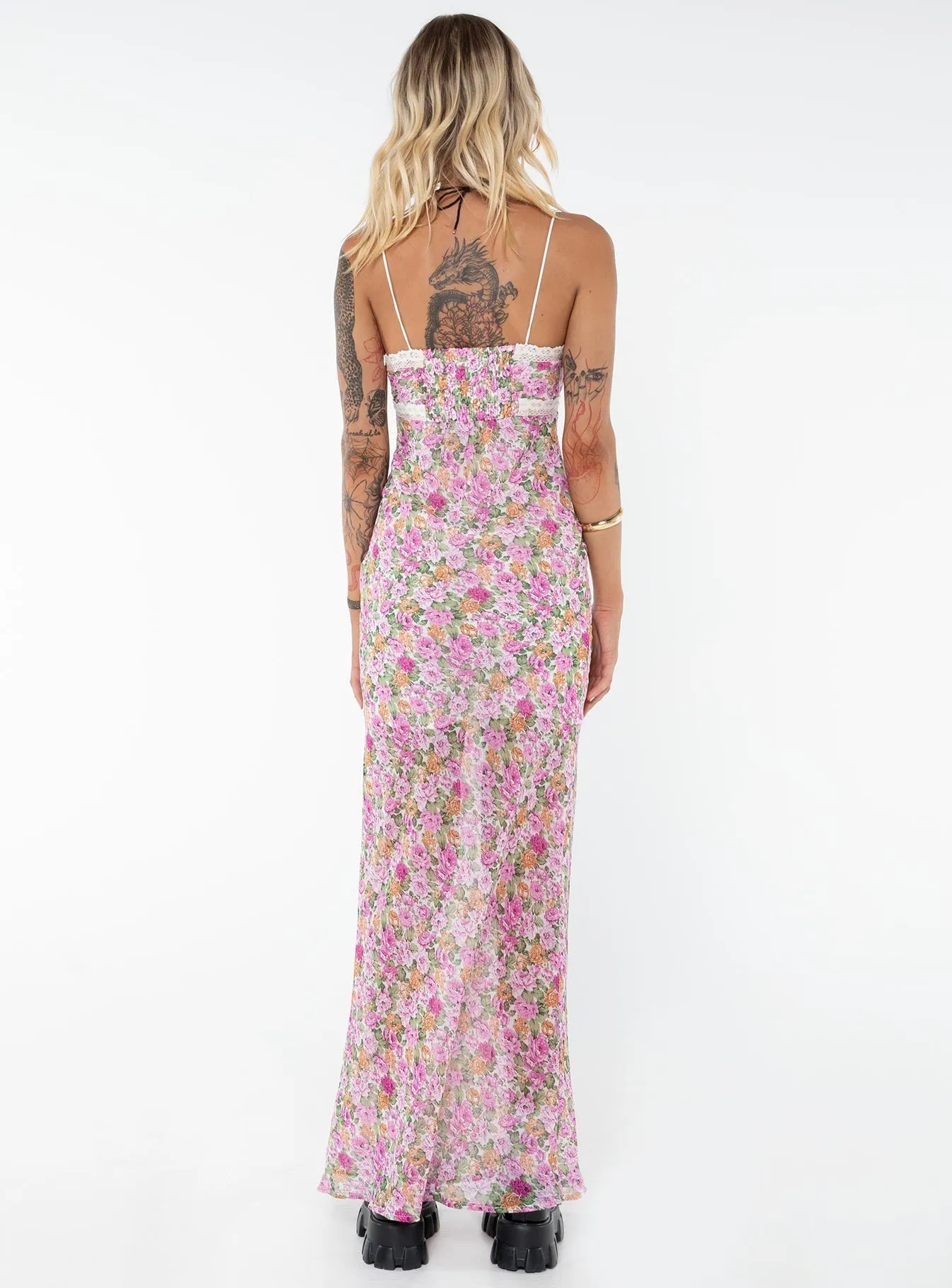 Emily Maxi Dress Pink Floral Tall Vibrant Hue Dreamy Drape