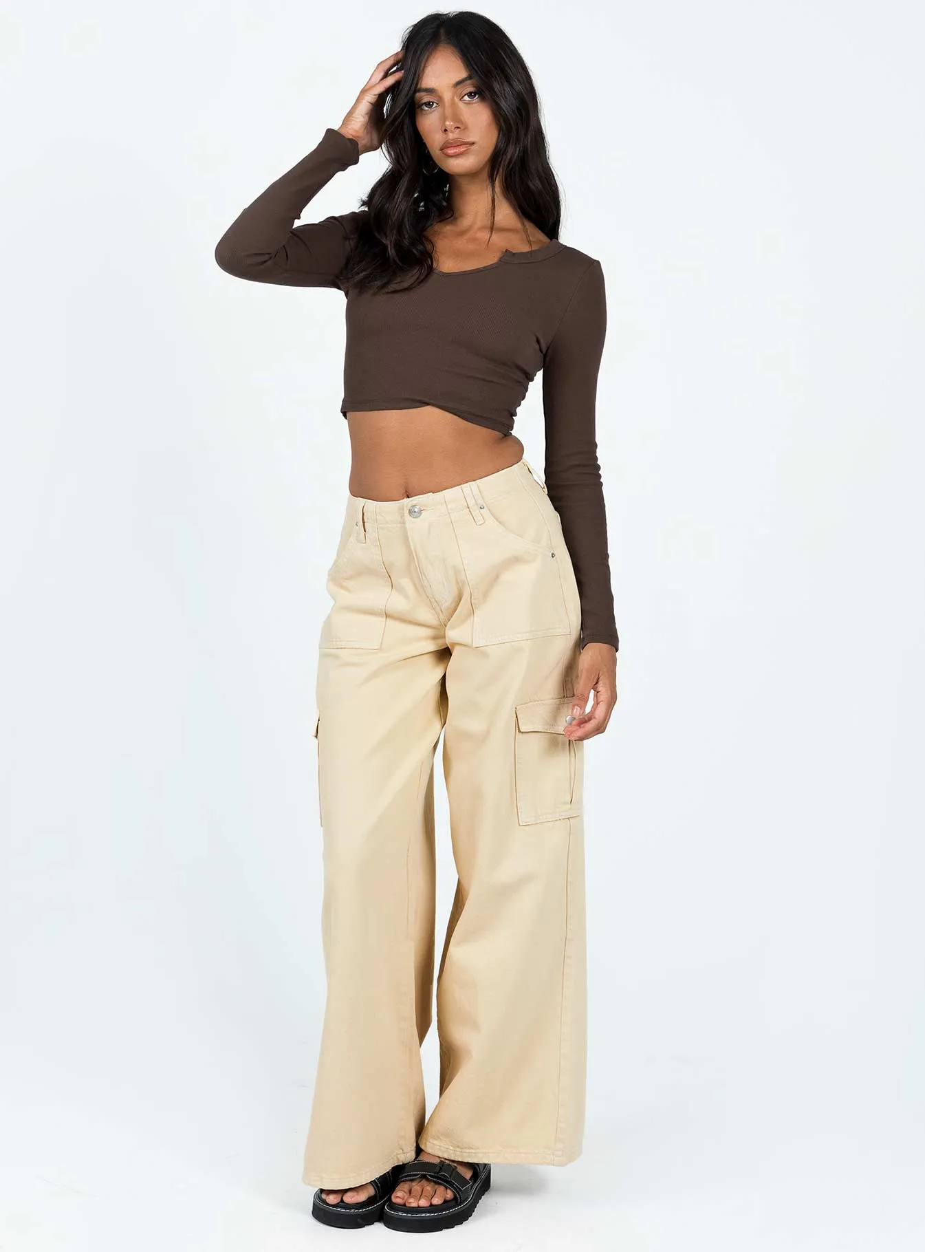 OrganicCotton Brave Mode Adrianne Wide Leg Cargo Jeans Stone