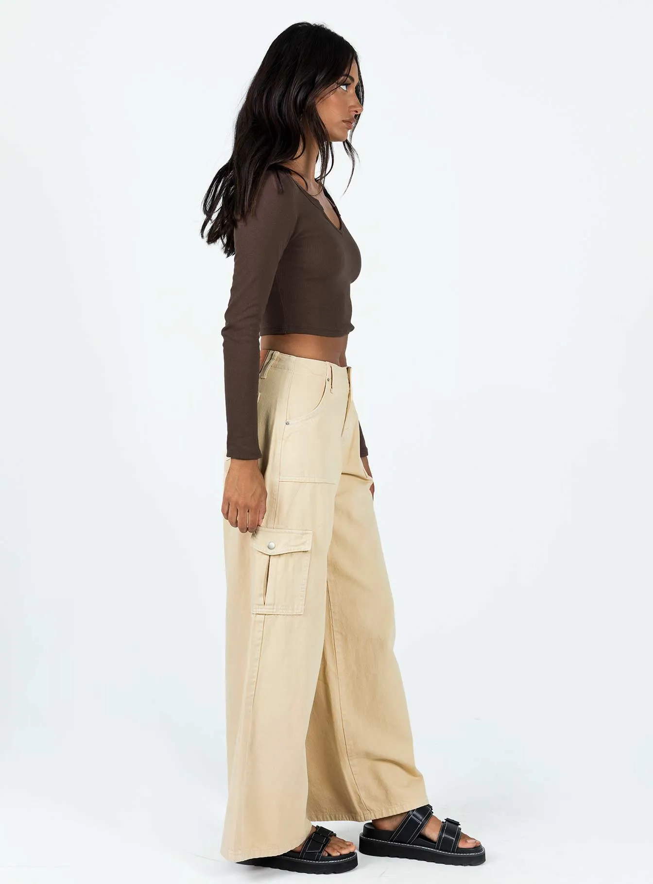 SeamFreeEngineering Adrianne Wide Leg Cargo Jeans Stone