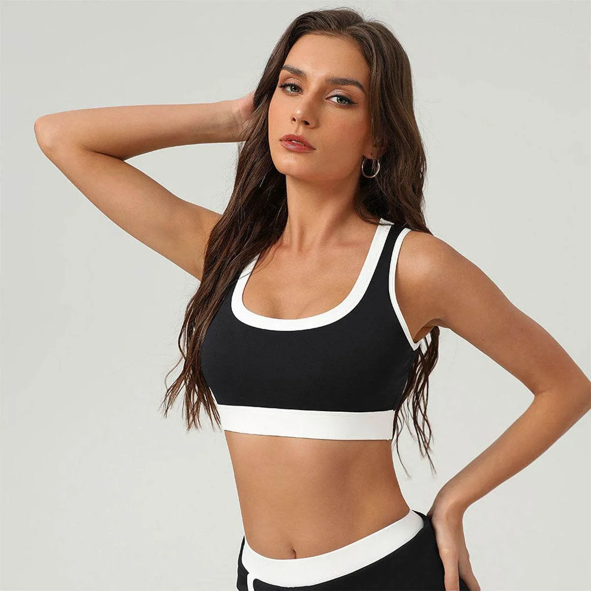 Smart Wear AdjustableCuffs Color Block U Neck Sports Bra Cami Crop Top