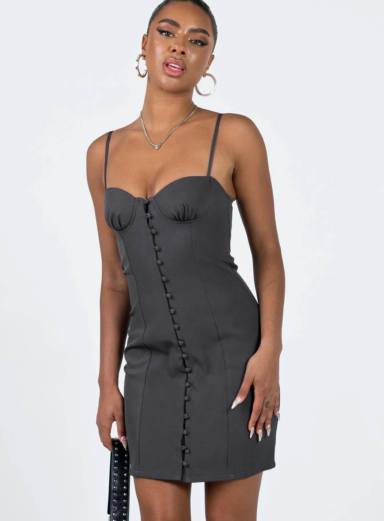 Archette Corset Mini Dress Slate Glam Feel Romantic dinner wear