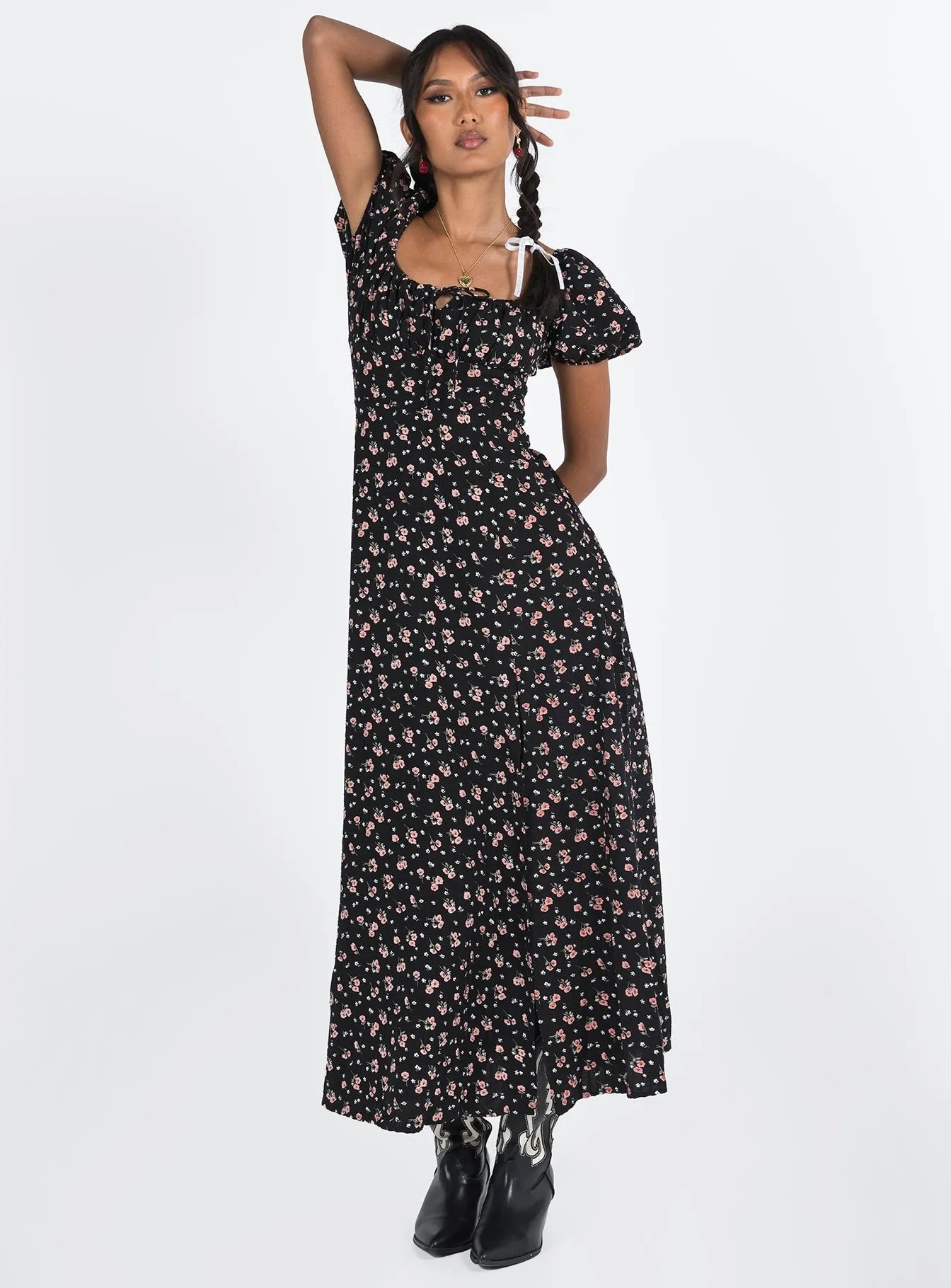 Neutral Finish Hauser Maxi Dress Black Floral