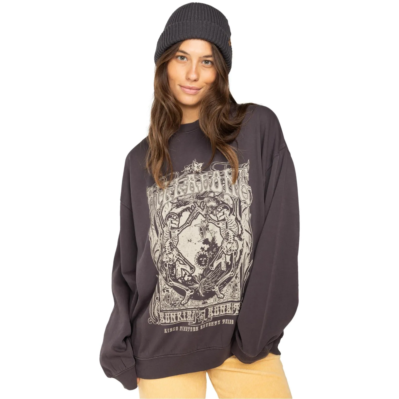 goes with skirts Billabong Womens Ride In Loose Fit Pullover Sweatshirt
