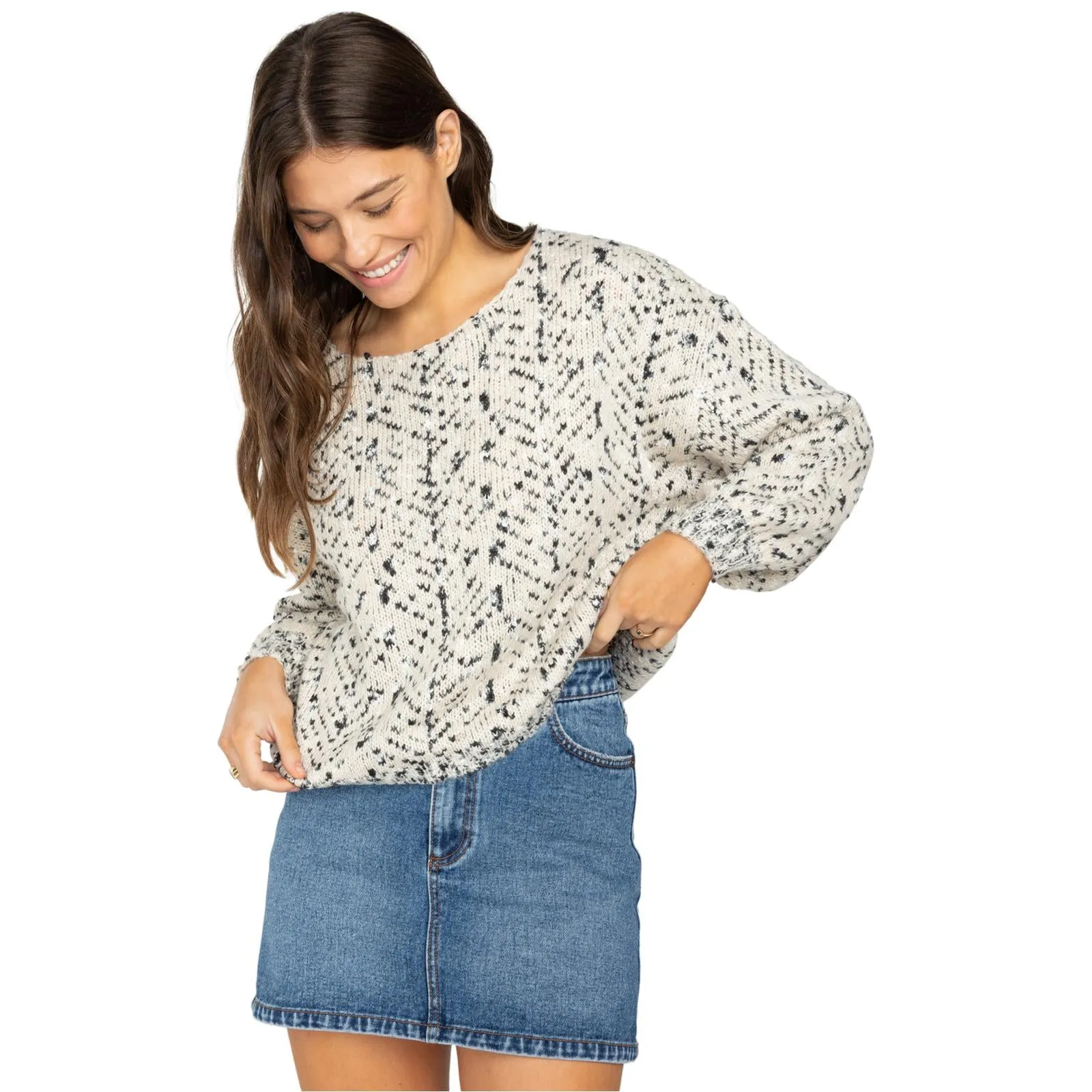 Billabong Womens Fall Daze Relaxed Fit Cropped Sweater Leather