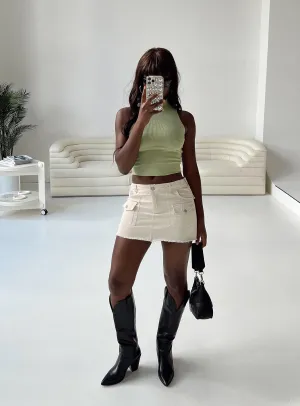 Foil Print Kirky Cargo Mini Skirt Beige