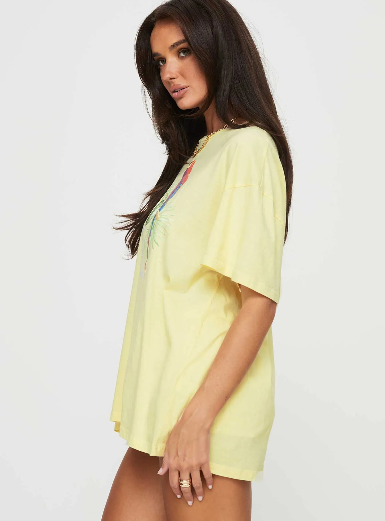 Costa Rica Oversized Tee Yellow Raw Edge Hem