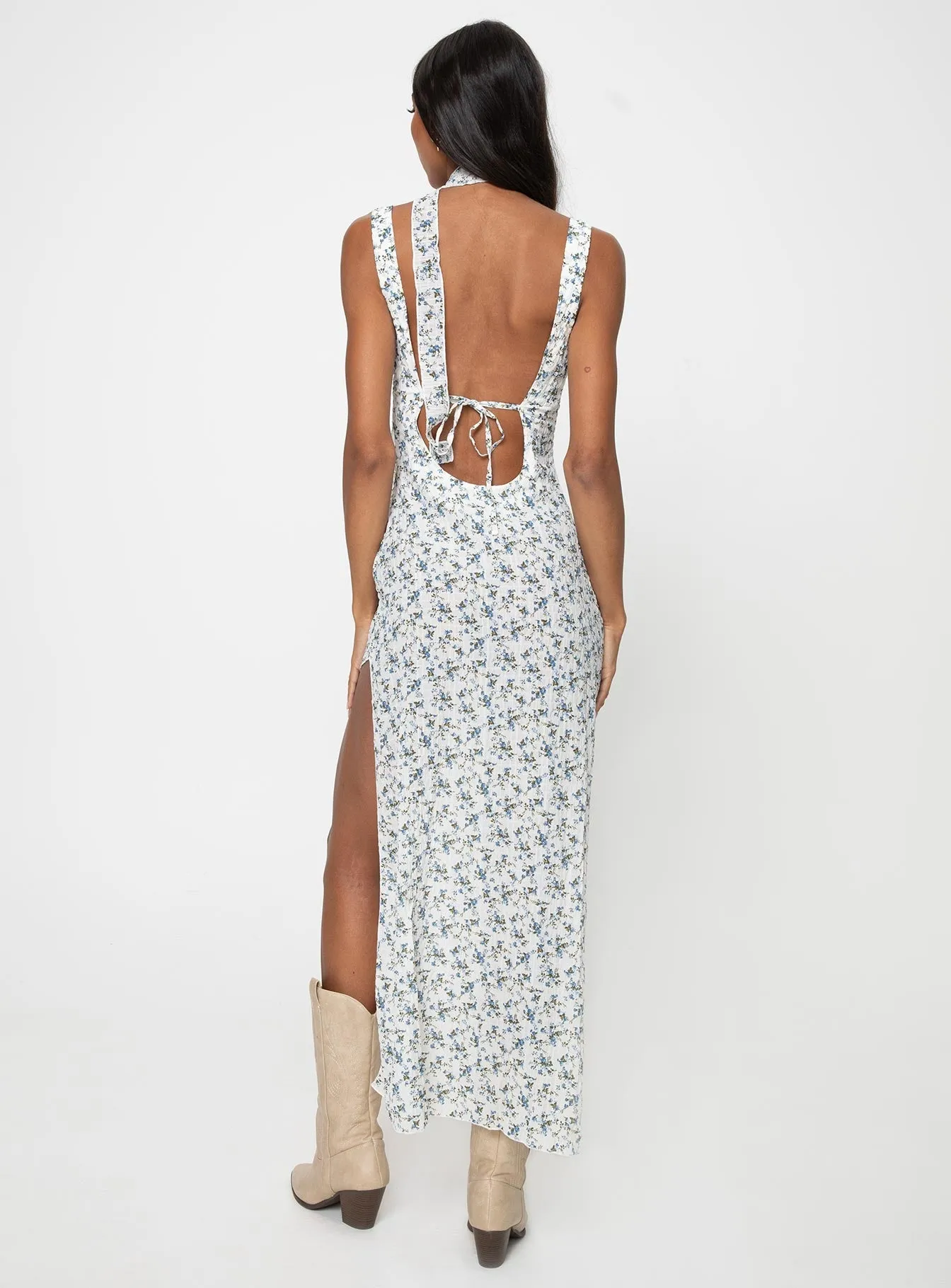 Fairley Asymmetric Midi Dress White / Blue Floral Exclusive-Design
