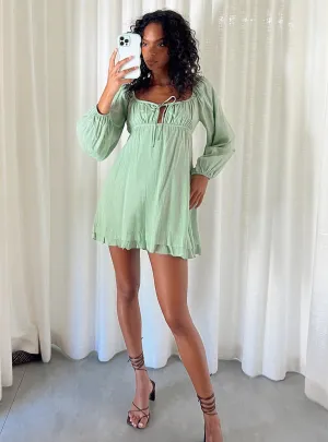 Matte-Lining WaterRepellentCoating Empress Of Love Long Sleeve Mini Dress Sage