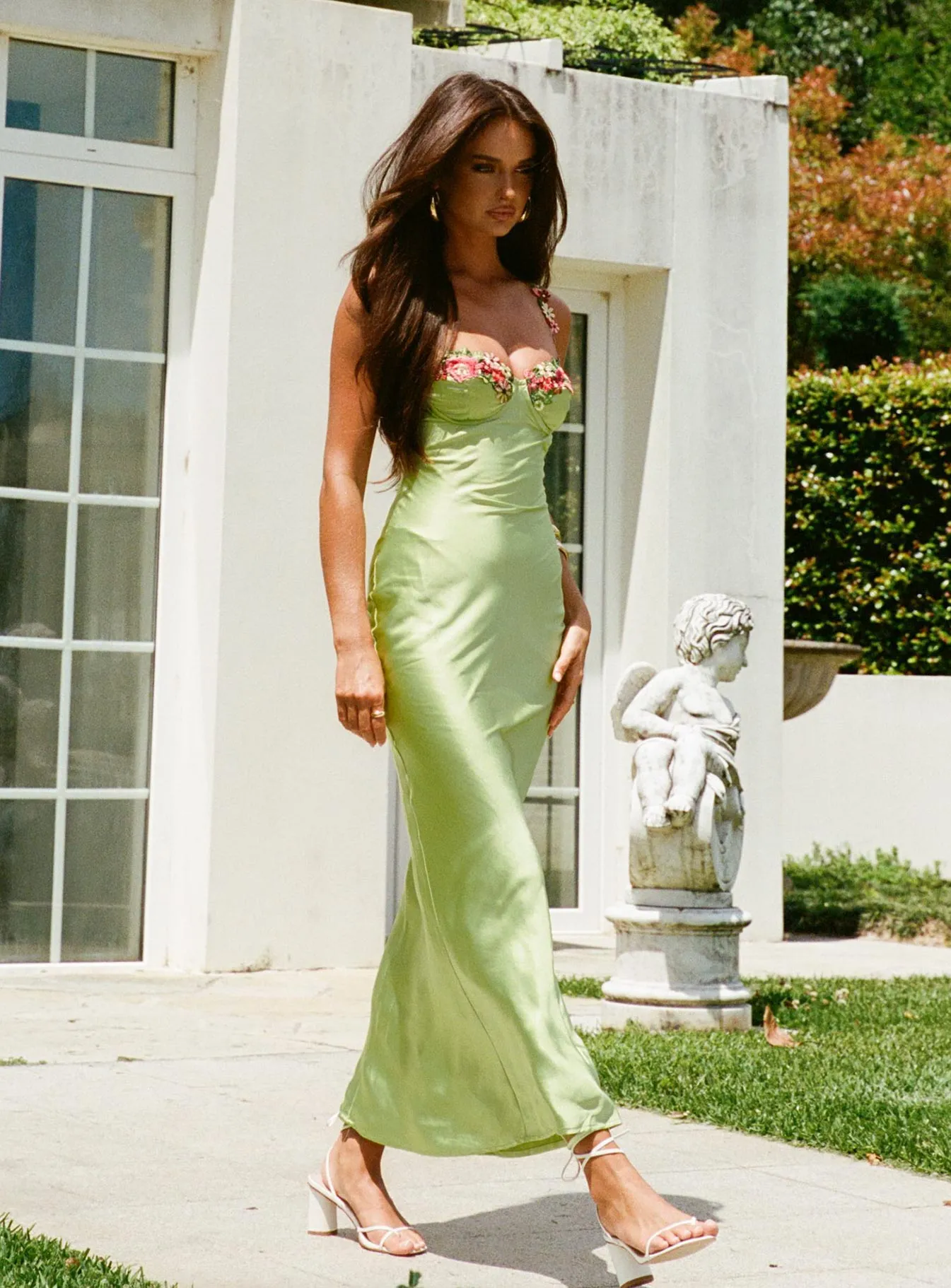 Collar Accent Sleek Flex Kenzie Maxi Dress Green