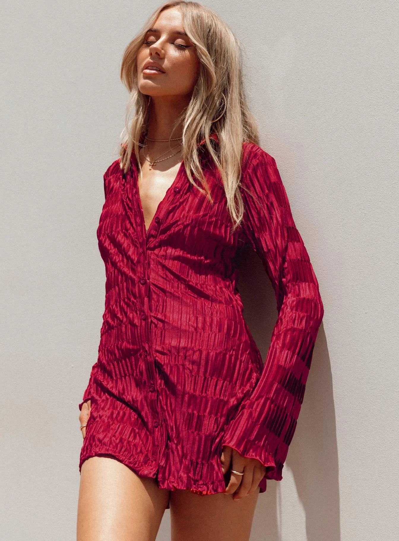 Lila Shirt Dress Burgundy Statement-Print Gradient Shade