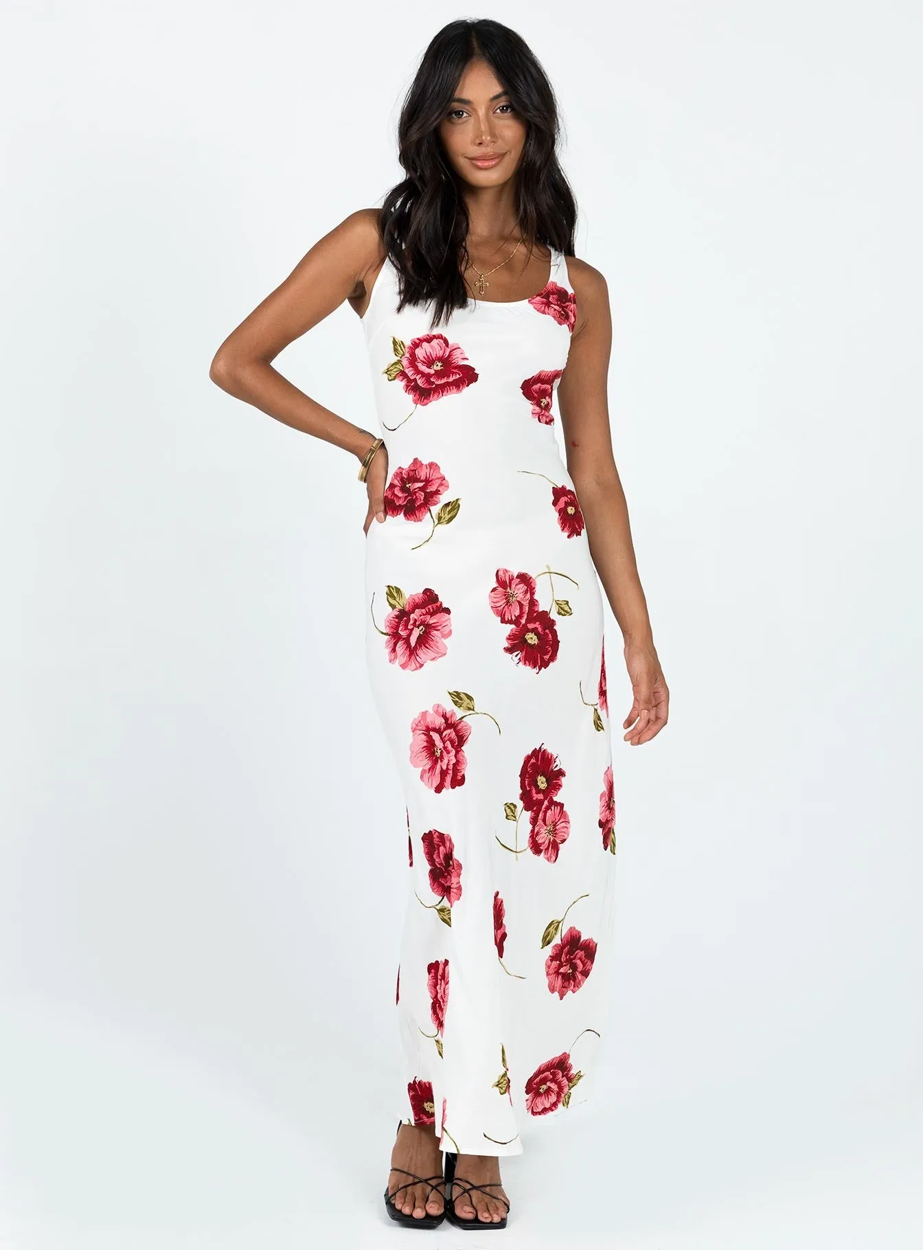 Satin Glow Malina Maxi Dress Red Multi