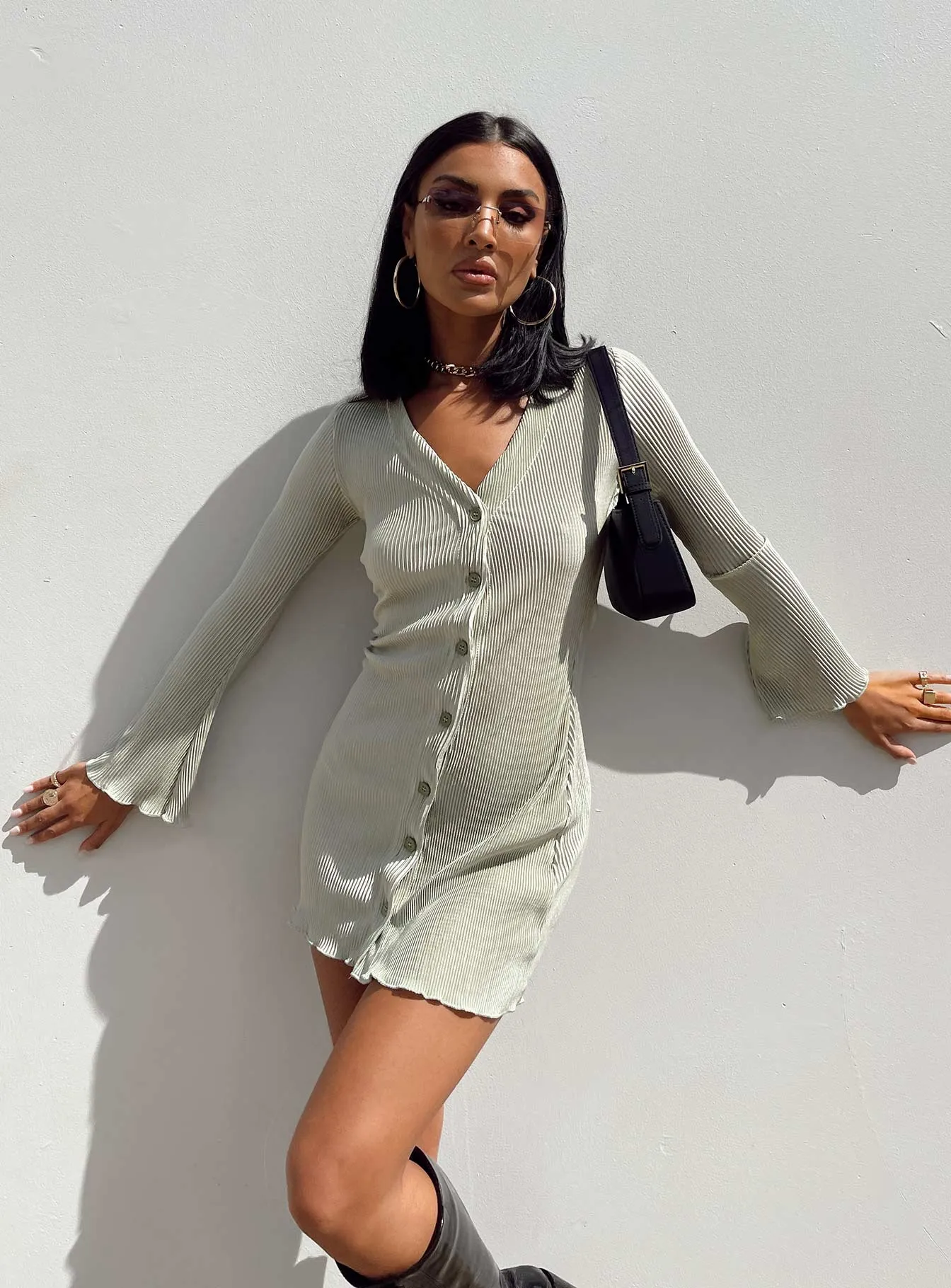 Sharp Design Modern Waist Design Danyon Mini Dress Green