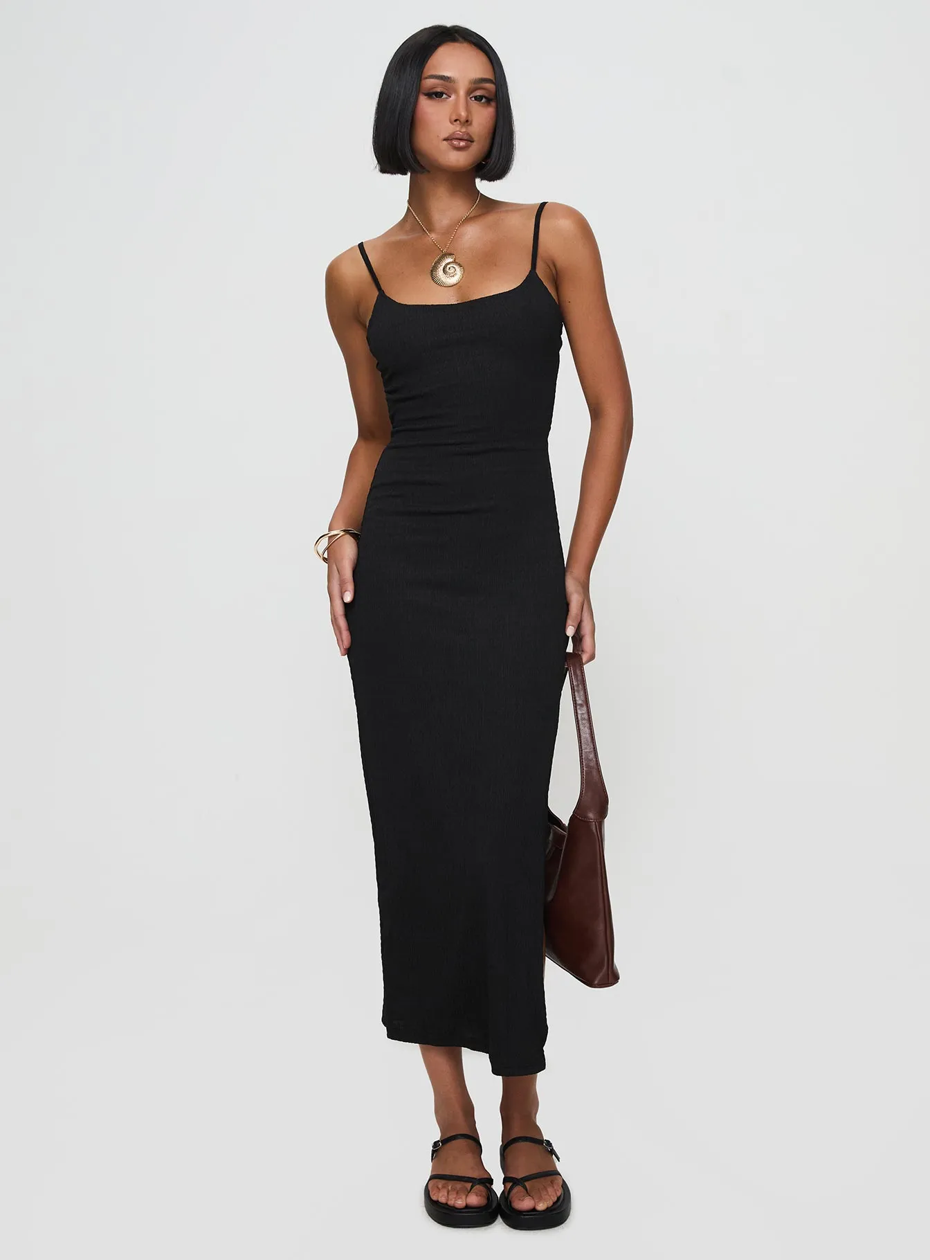 Pleated design Sharp Profile Elestria Maxi Dress Black