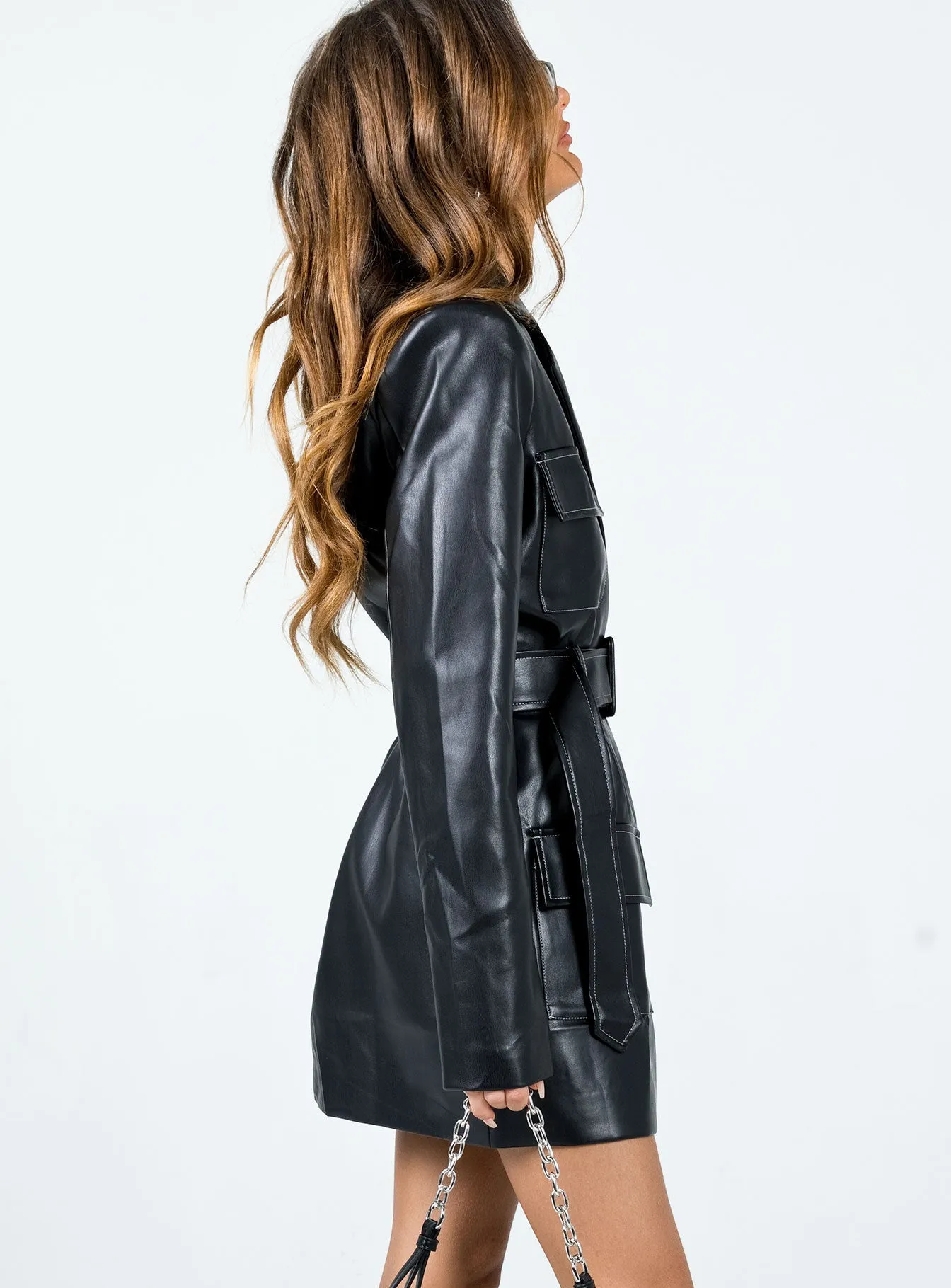 Stylish Pick Delicate Tone Steinway PU Mini Dress Black