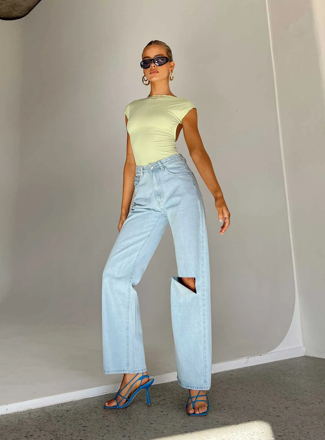 hypoallergenic material Sevina Wide Leg Denim Jeans Light Wash