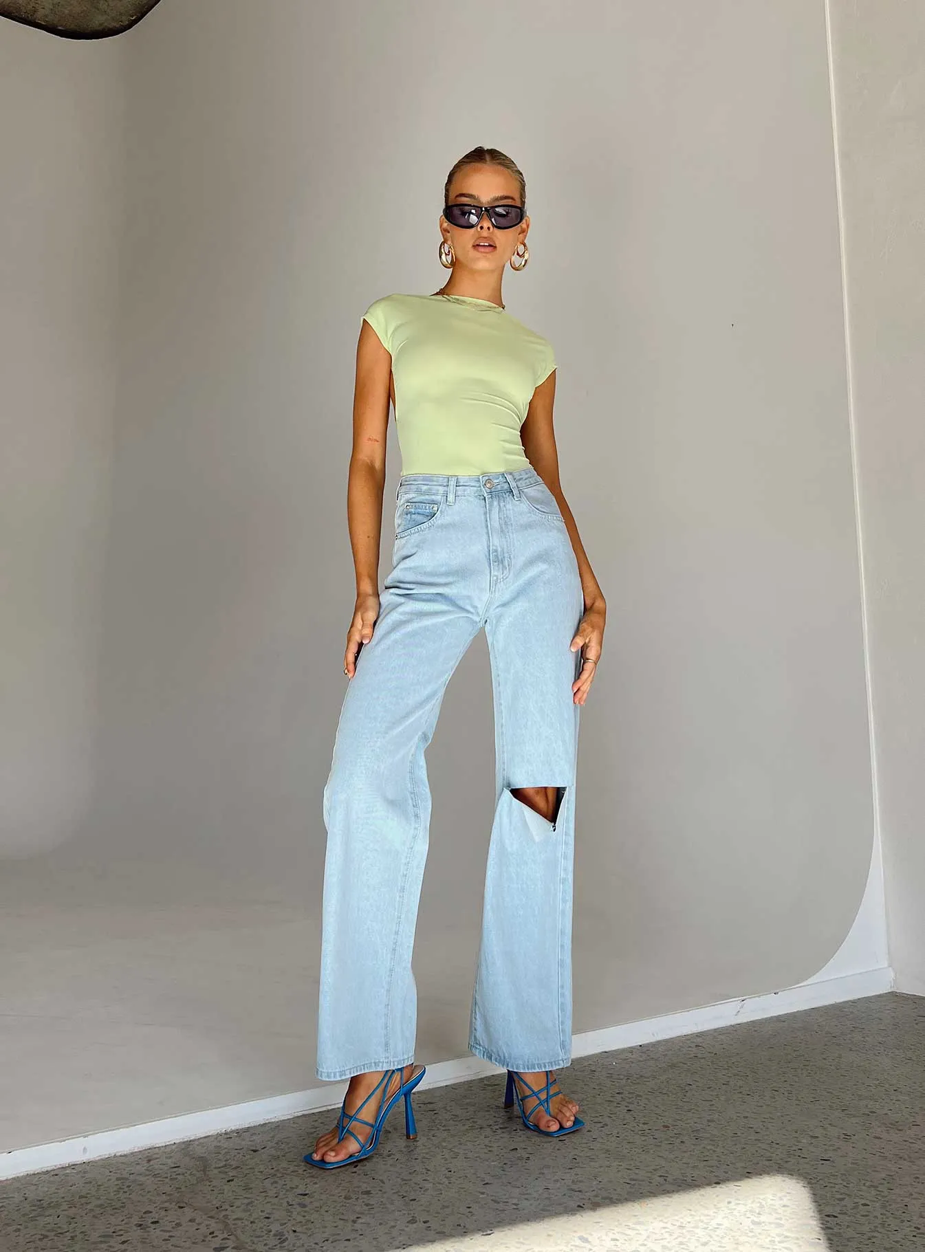 Sevina Wide Leg Denim Jeans Light Wash AntiStatic Treatment