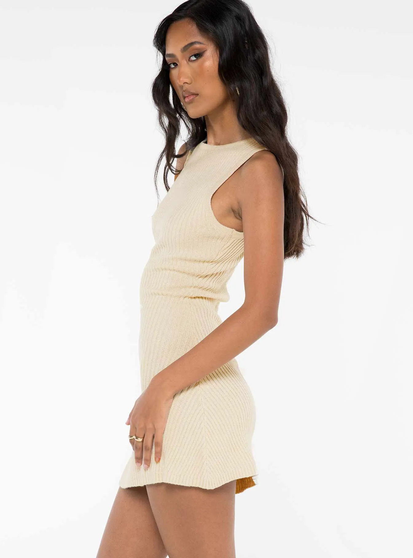 Light Mood Vibrant Light Osment Knit Mini Dress Cream