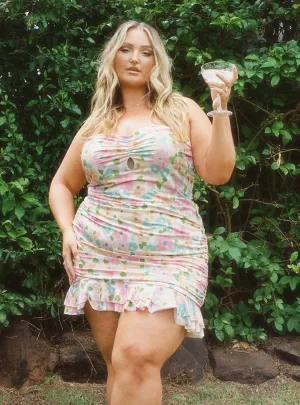 City Ready Adore You Strapless Ruffle Mini Dress Yellow Multi Curve