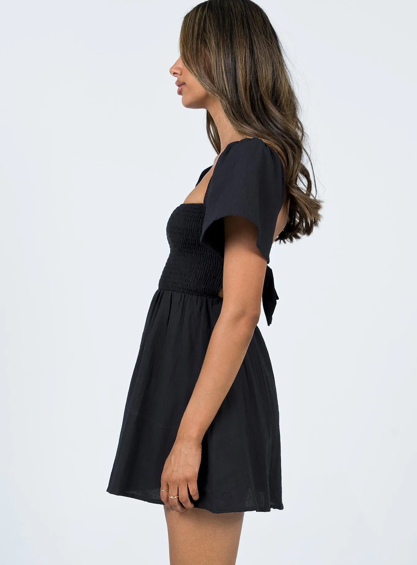 Summer Nights Mini Dress Black Flattering Lines Flowing Fit