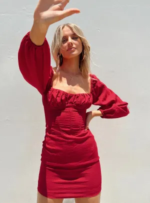 Vilma Long Sleeve Mini Dress Red Layering Fit Travel-Style