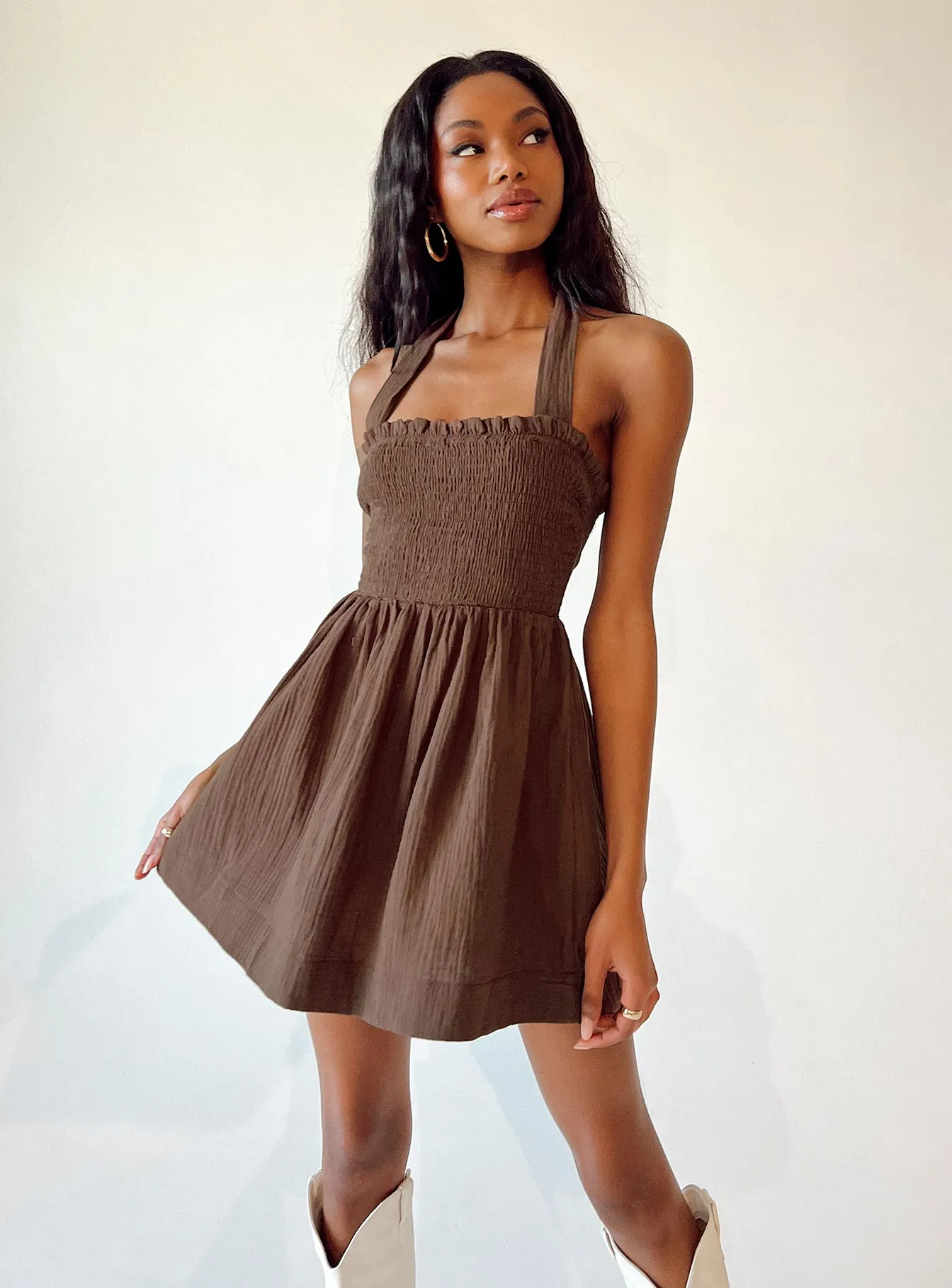 Rhea Mini Dress Brown Relax Cut Soft-Lining