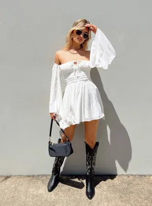 Halle Mini Dress White Lace-Trim Movement Friendly