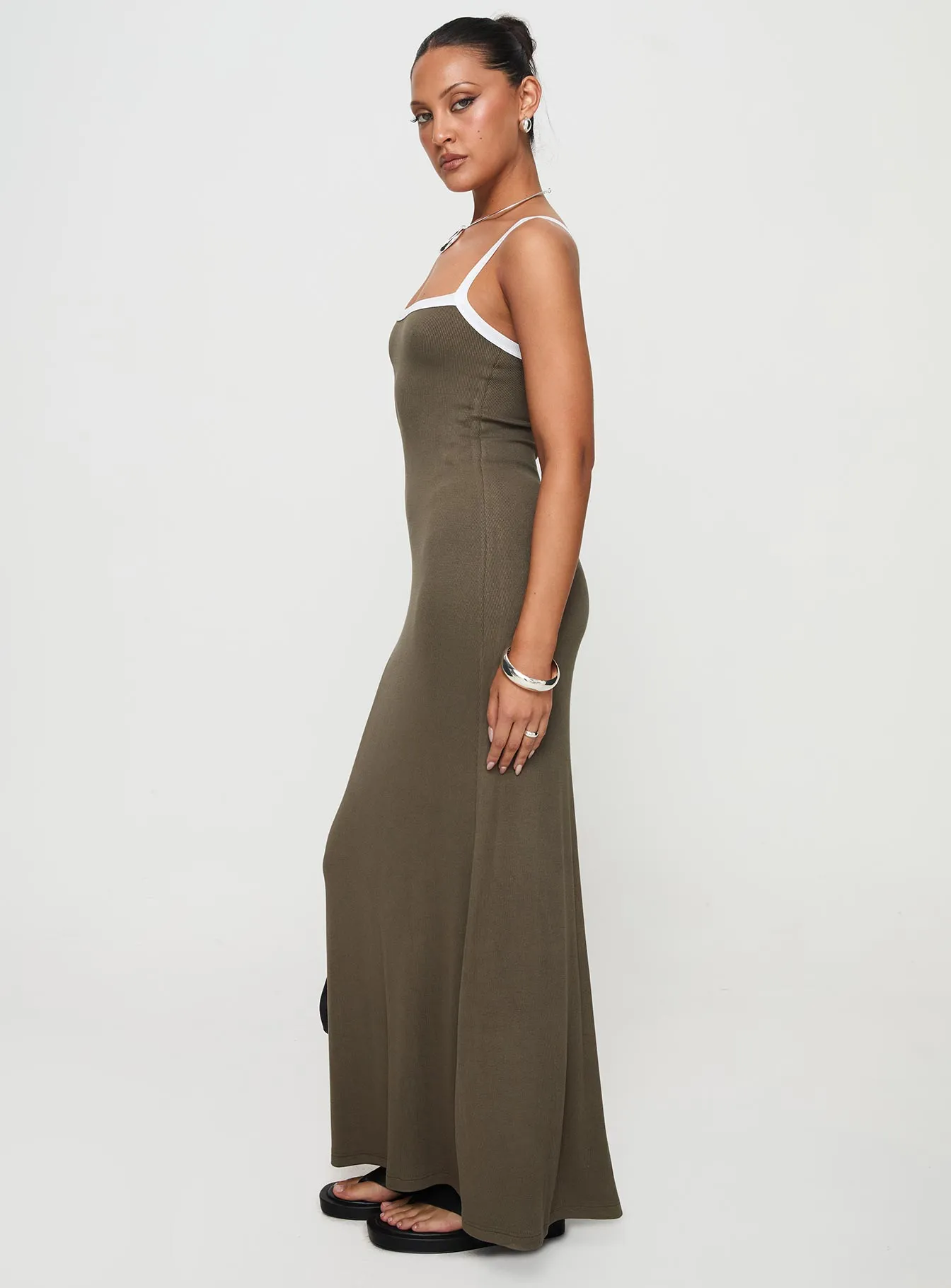 Austrina Maxi Dress Olive slim fit Dressy Yet Comfortable