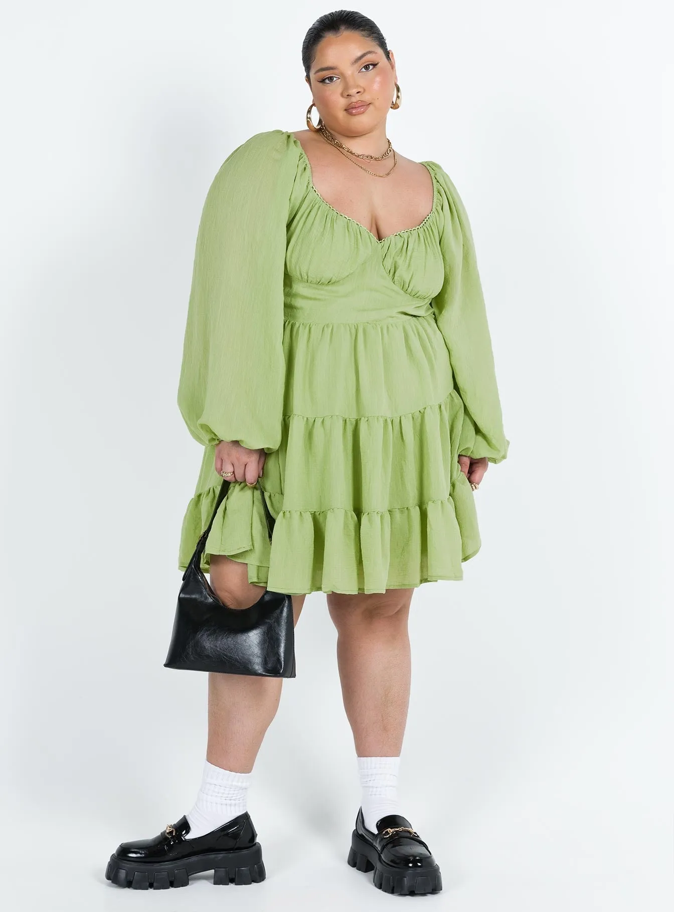 Danny Long Sleeve Mini Dress Green Curve Signature-Style