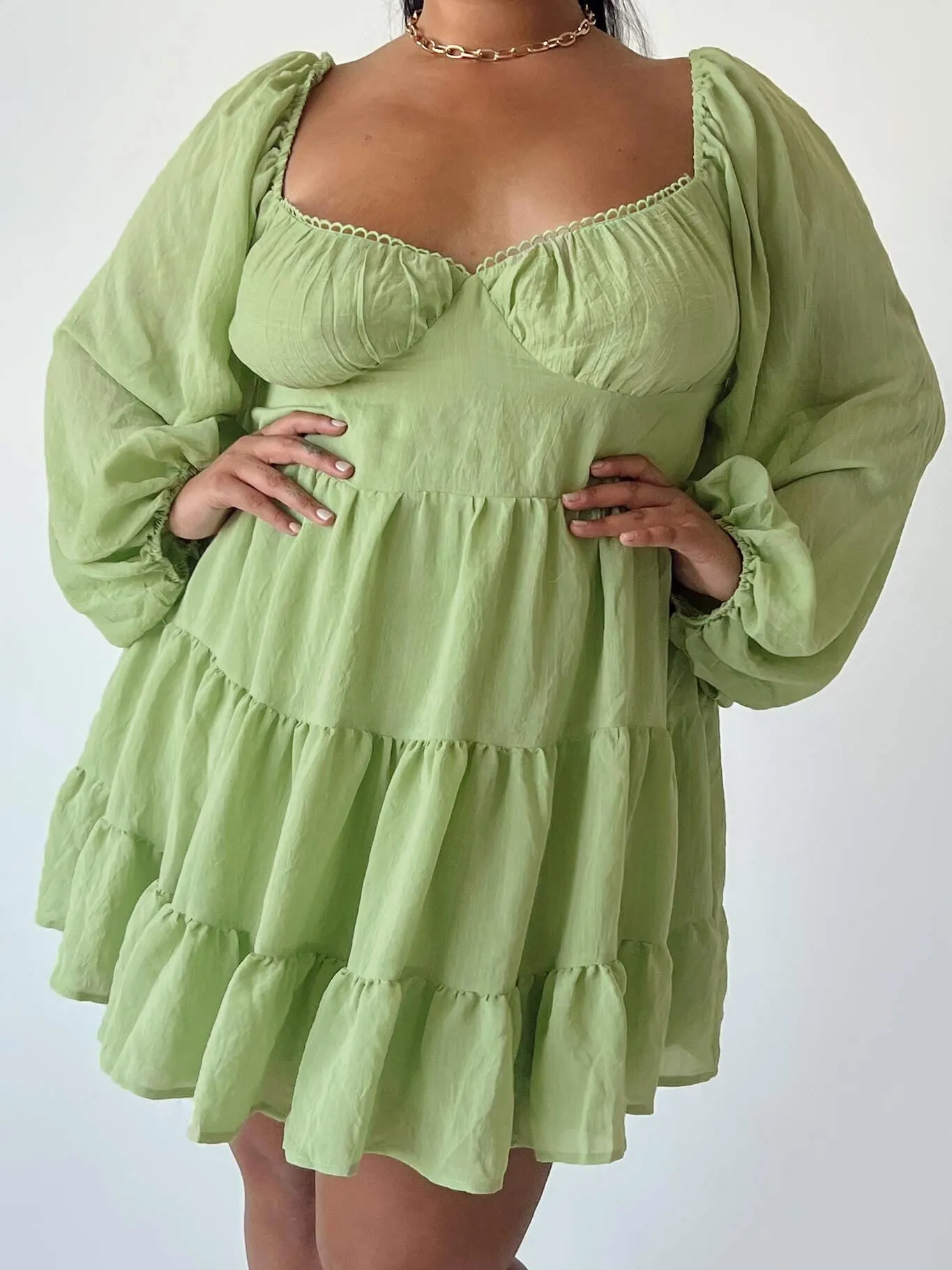 Danny Long Sleeve Mini Dress Green Curve Party Floral