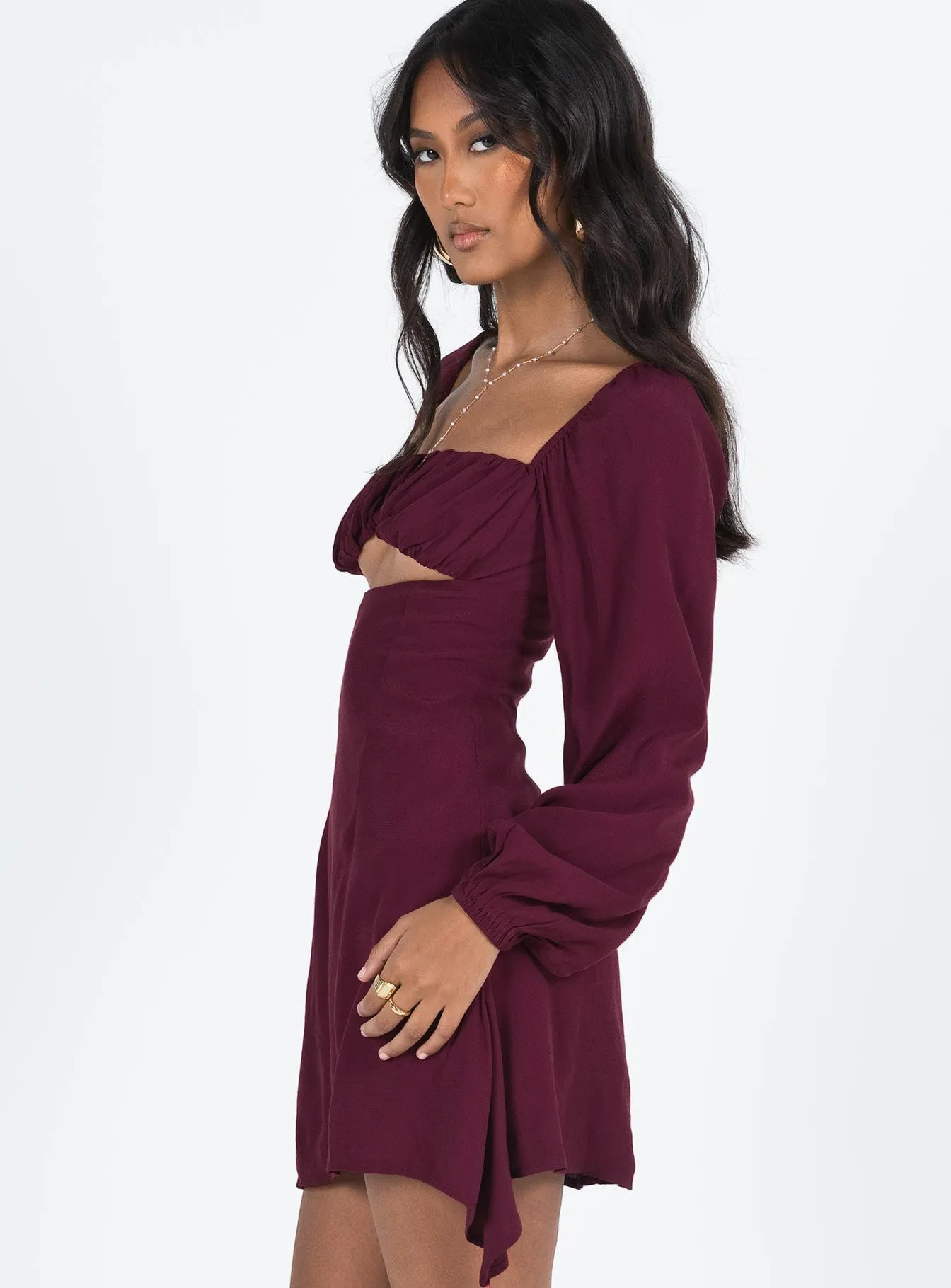 Comfort Fit Haven Long Sleeve Mini Dress Burgundy