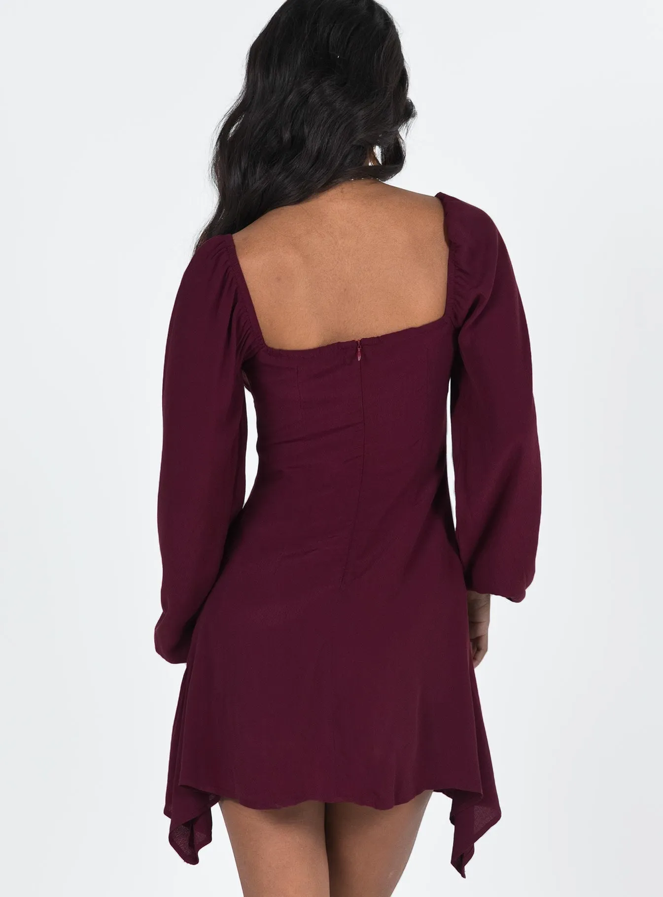 Elastic Fit Haven Long Sleeve Mini Dress Burgundy