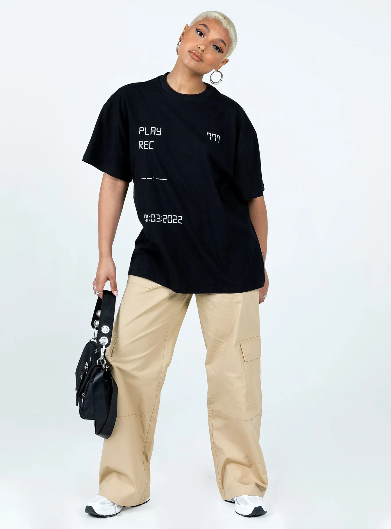 Feminine Fit Recording Oversize Tee Black